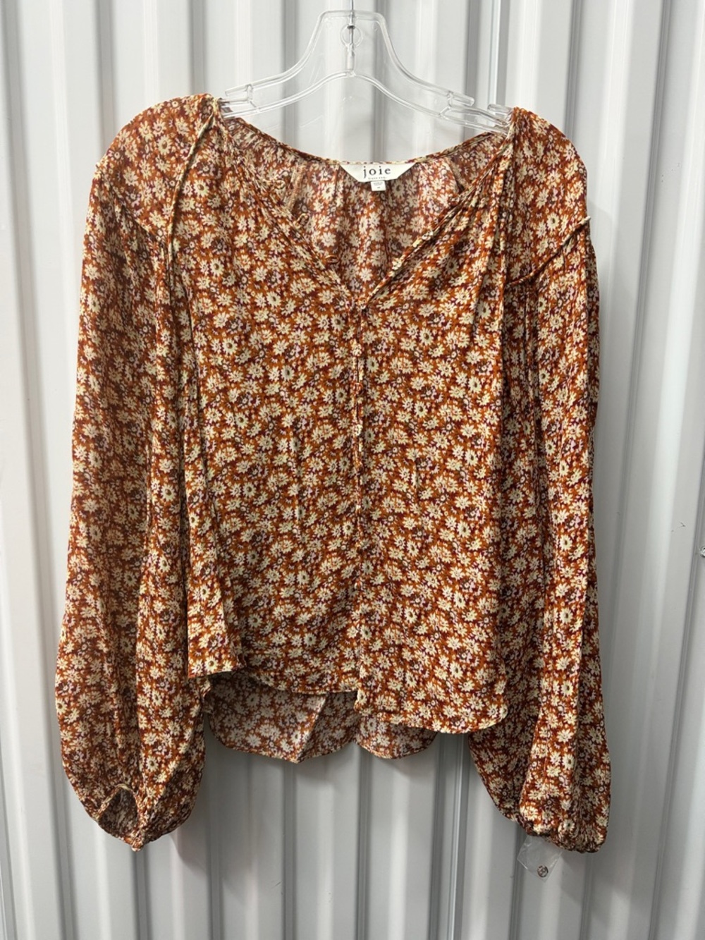 Joie Rust Floral Balloon-Sleeve Blouse M